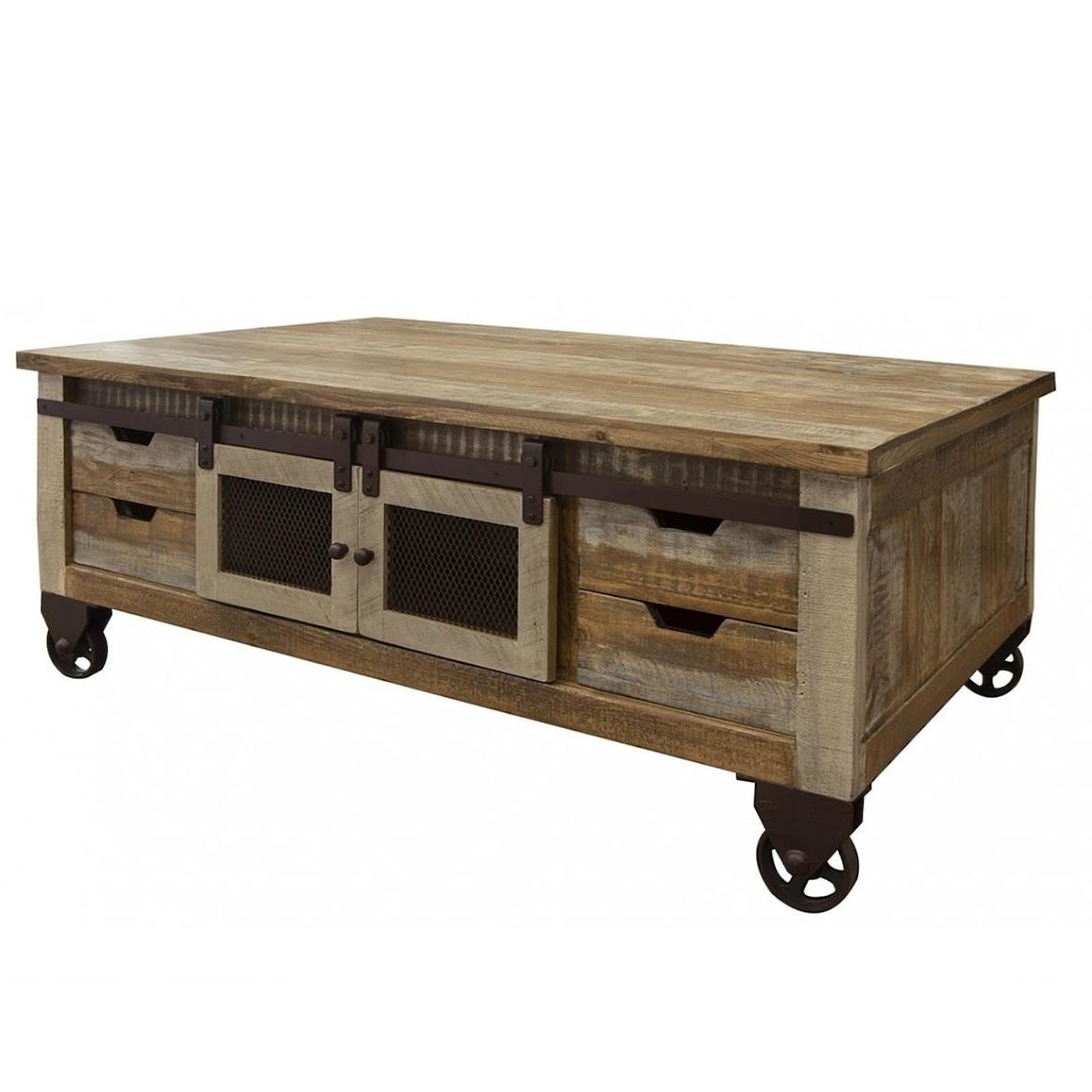 IFD 900 Antique Cocktail Table with 4 Doors and 8 Drawers