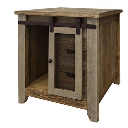 Rustic End Table with 1 Door and 3 Drawers