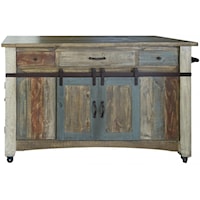 Rustic Solid Wood 3 Drawer and 6 Door Kitchen Island with Casters