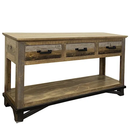 Rustic Sofa Table with 3 Drawers