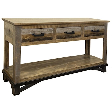 Rustic Sofa Table with 3 Drawers