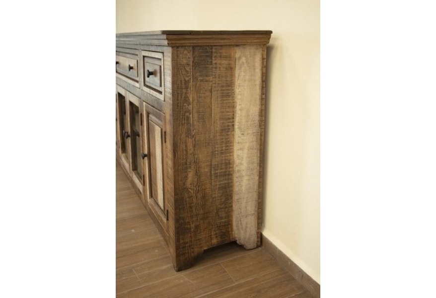 International Furniture Direct Marquez Solid Wood Console with 3 Drawers and 4 Doors | Houston's Yuma Furniture | Dining - Sideboards