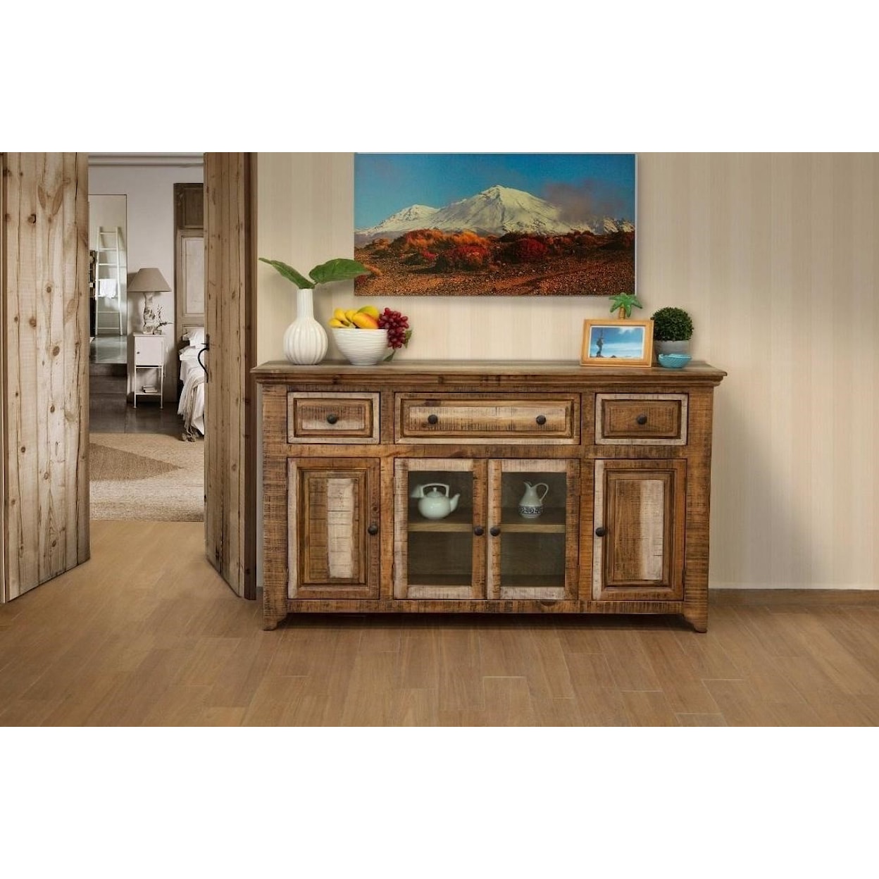International Furniture Direct Marquez Console with 3 Drawers and 4 Doors