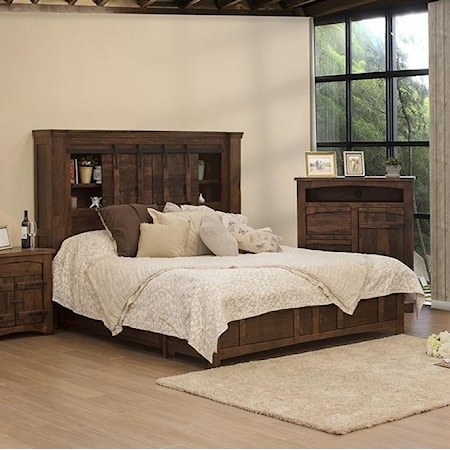 Rustic King Storage Bed with Sliding Doors