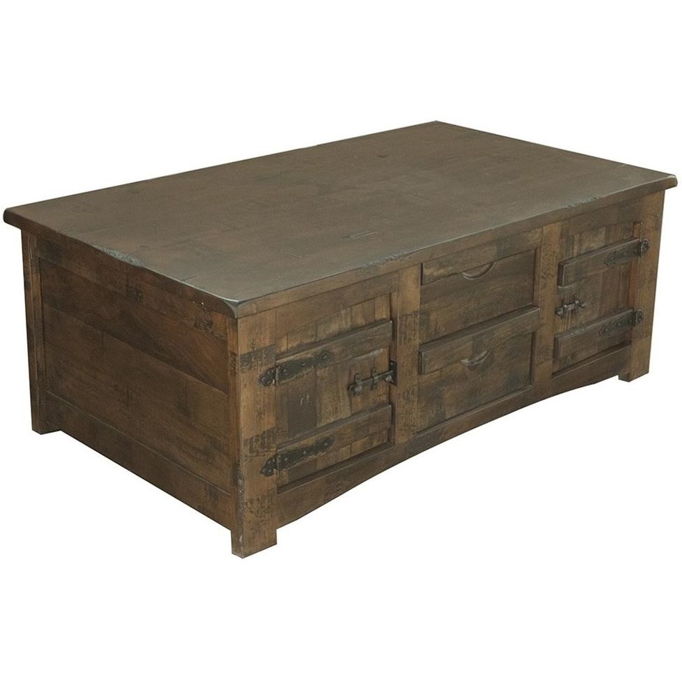 International Furniture Direct Mezcal IFD567CKTL Rustic Solid Wood Cocktail Table With 4 Drawers