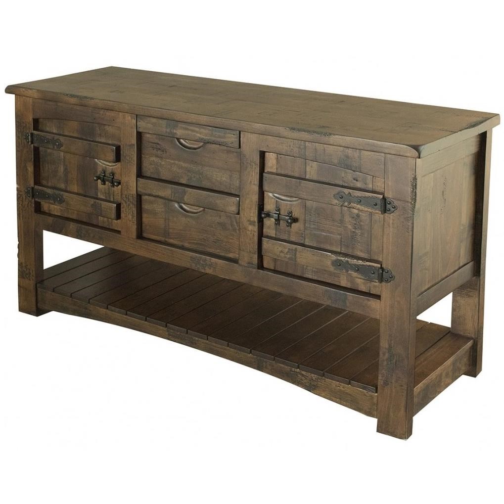 International Furniture Direct Mezcal IFD567SOFA Rustic Solid Wood Sofa Table With 2 Drawers and