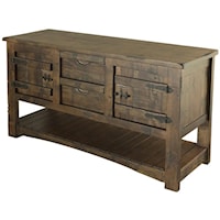 Rustic Solid Wood Sofa Table With 2 Drawers and 2 Doors