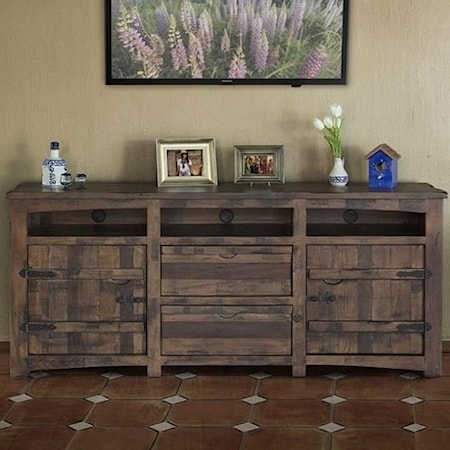 Rustic Solid Wood 80" TV Stand with Cord Access Holes
