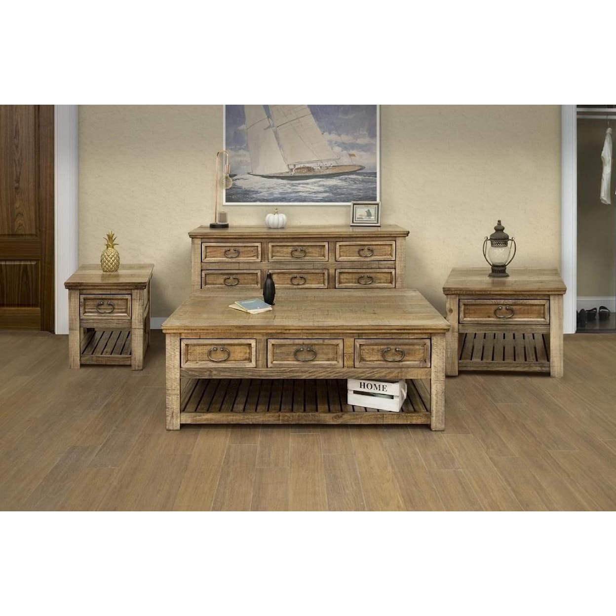 IFD International Furniture Direct Montana Cocktail Table with 6 Drawers