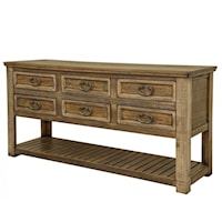 Rustic Sofa Table with 6 Drawers