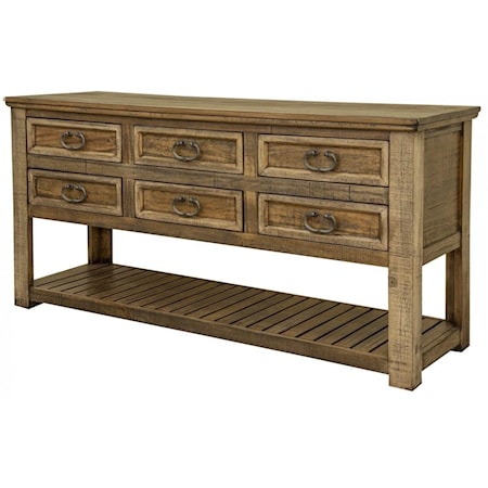 Rustic Sofa Table with 6 Drawers