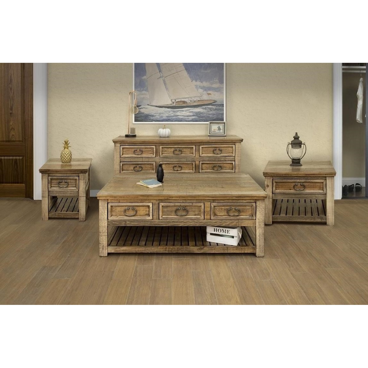 International Furniture Direct Montana Sofa Table with 6 Drawers