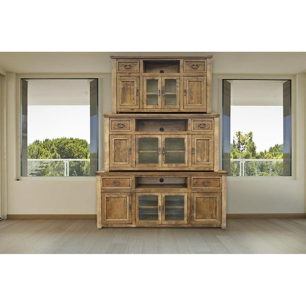 International Furniture Direct Montana 70" TV Stand with 2 Drawers and 4 Doors