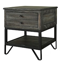 Contemporary Solid Wood End Table with Hand Wrought Iron Legs