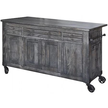 Contemporary Solid Wood 3 Drawer And 5 Door Kitchen Island with Casters