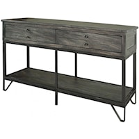 Contemporary Solid Wood Sofa Table with Hand Wrought Iron Legs