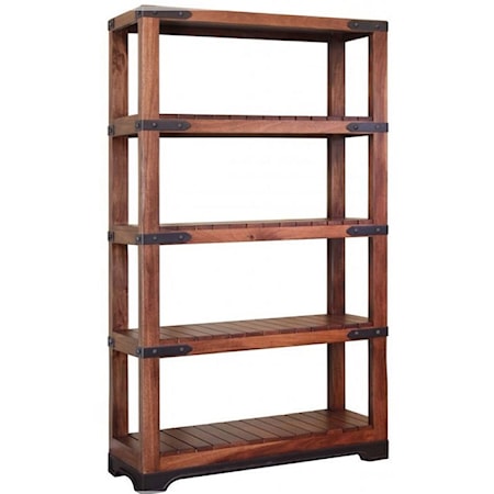 Solid Mango Wood Bookcase with 4 Slatted Shelves