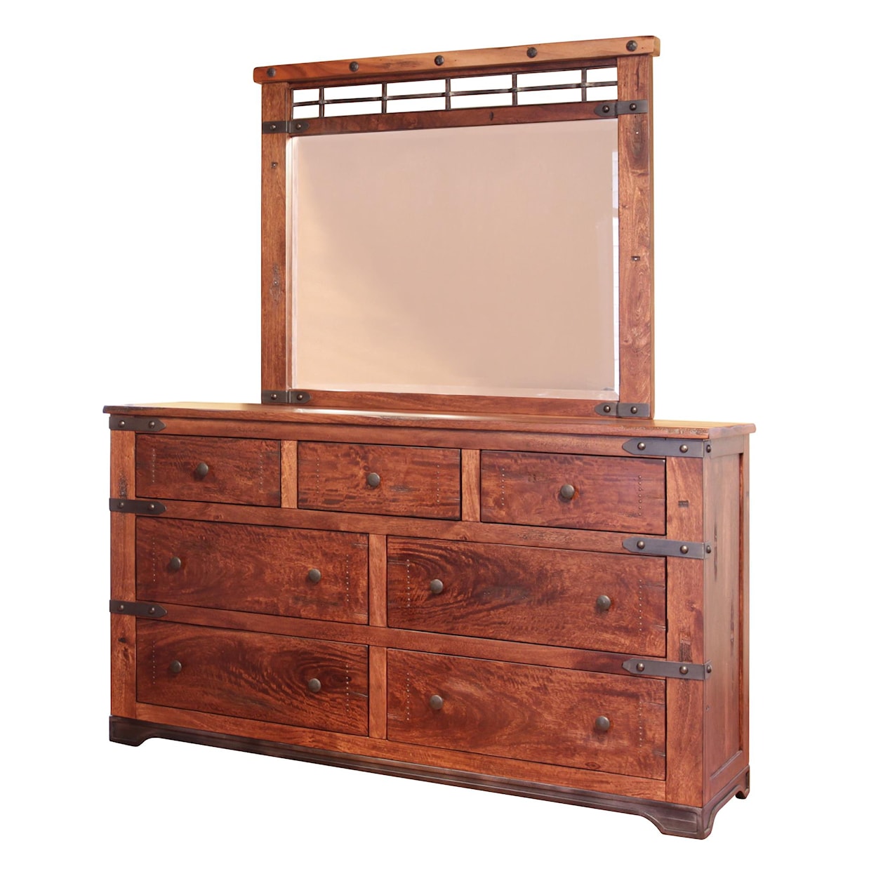 International Furniture Direct Parota Dresser and Mirror Set