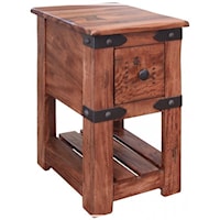 Rustic Solid Wood 1 Drawer Chairside Table