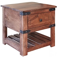 Rustic Solid Wood 1 Drawer End Table