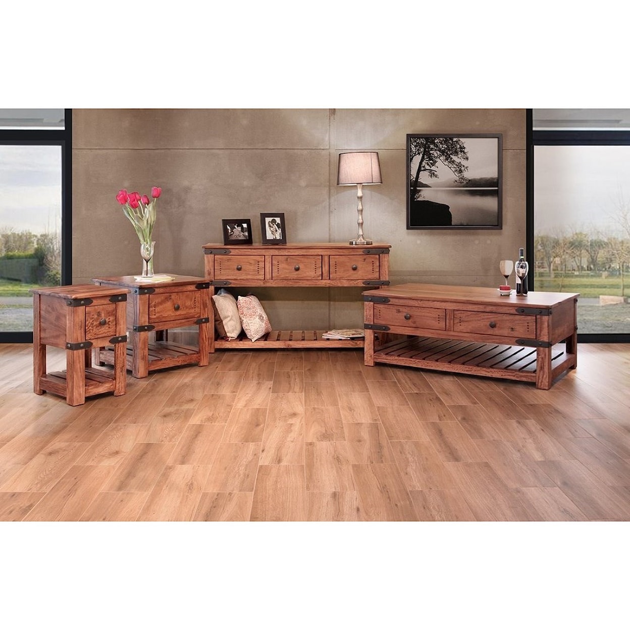 IFD International Furniture Direct Parota 3 Drawer Sofa Table