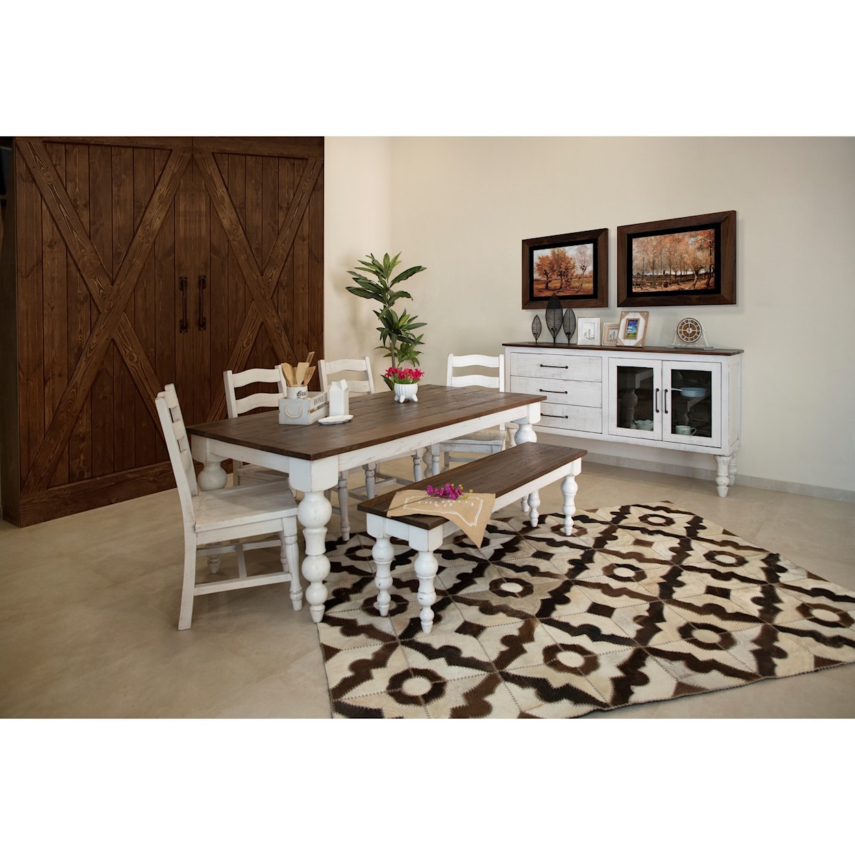 IFD International Furniture Direct Rock Valley Dining Table with Turned Legs
