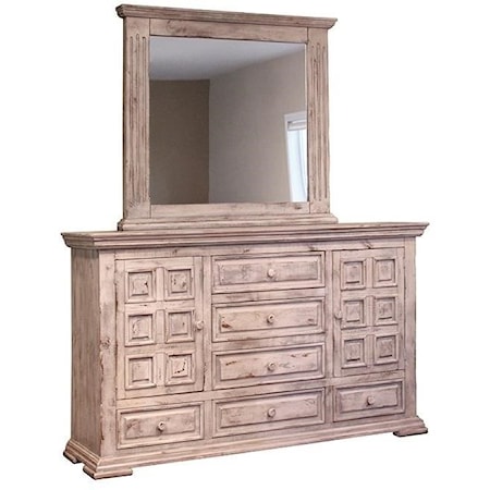 Dresser and Mirror Set with Distressed Finish