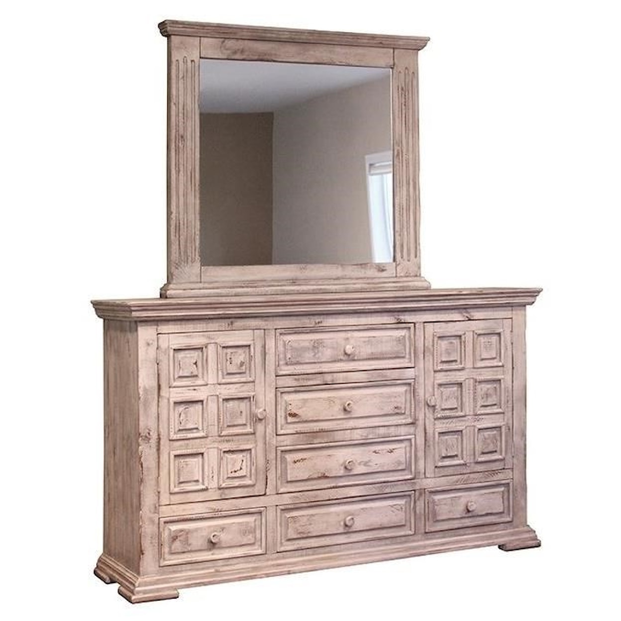 IFD International Furniture Direct Terra White Dresser and Mirror Set