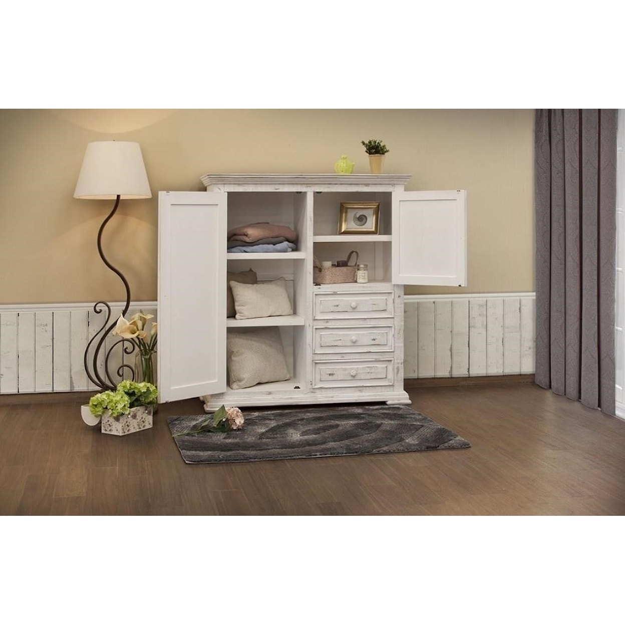 IFD International Furniture Direct Terra White Gentleman's Chest with 2 Doors and 3 Drawers
