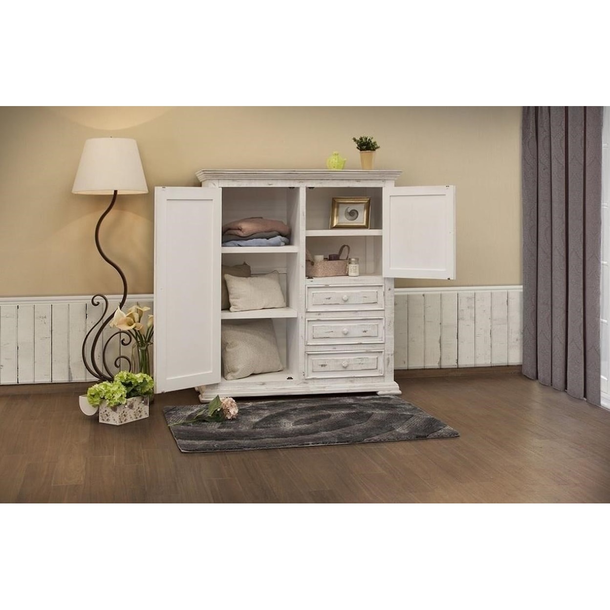 International Furniture Direct Terra White Gentleman's Chest with 2 Doors and 3 Drawers