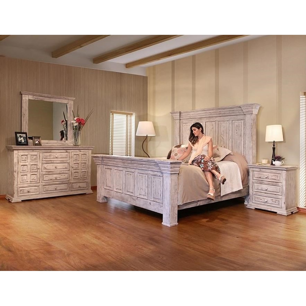 International Furniture Direct Terra White King Panel Bed