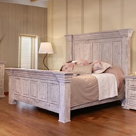 Oversized California King Panel Bed with Distressed Finish