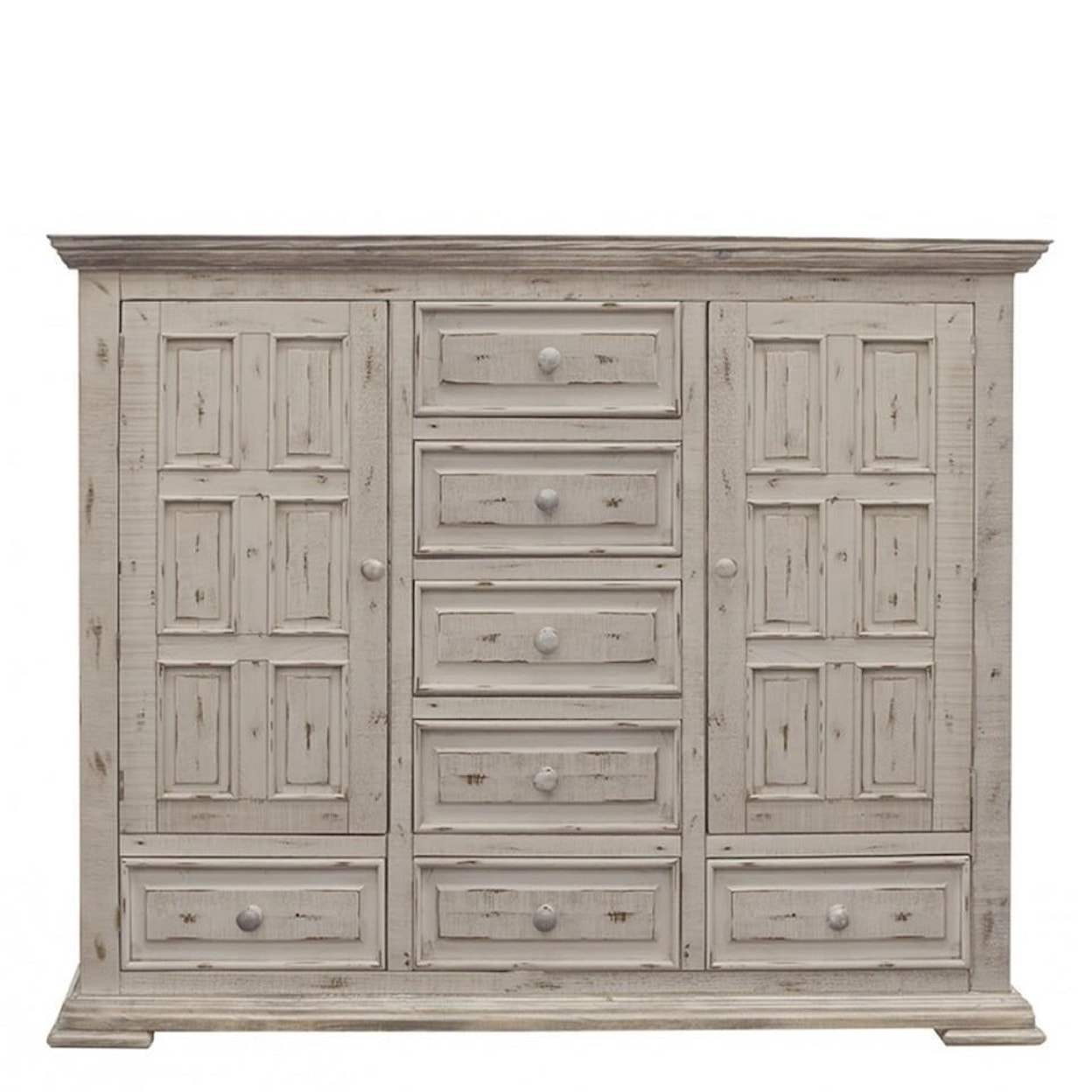 International Furniture Direct Terra White 7 Drawer, 2 Door Mule Chest