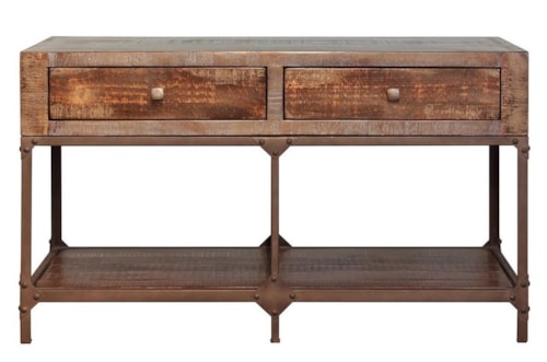 Industrial Sofa Table with 2 Drawers