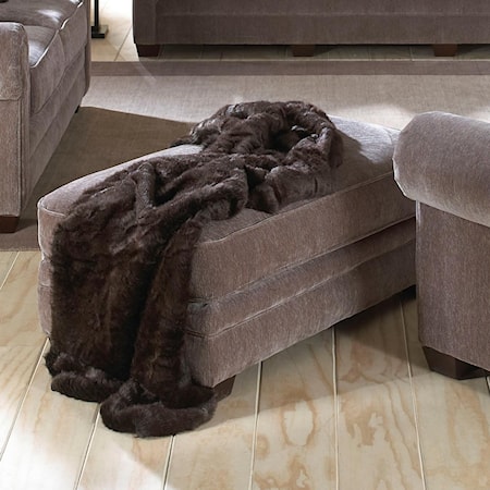 Transitional Ottoman with Exposed Wood Feet