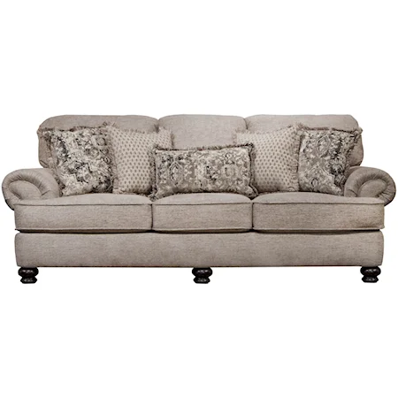 Sofa with Rolled Arms and Stacked Bun Feet