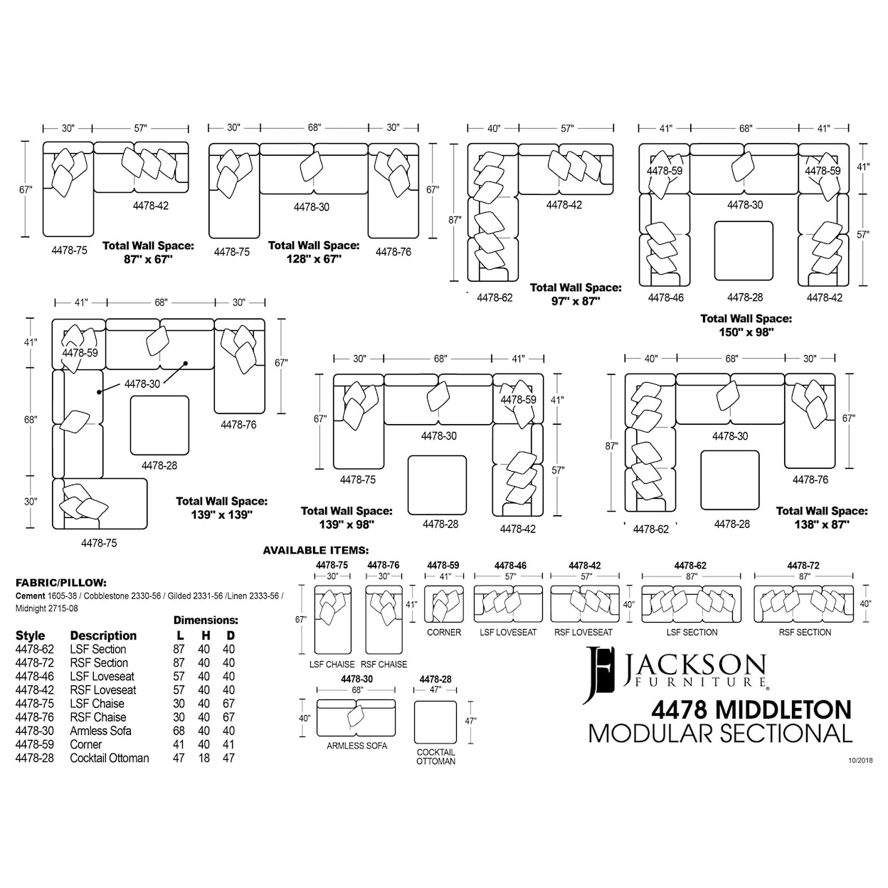 Jackson Furniture 4478 Middleton 4pc Chaise Sectional