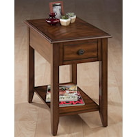 Casual Brown Chairside Table with Drawer & Shelf