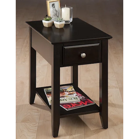Casual Espresso Chairside End Table with Drawer & Shelf