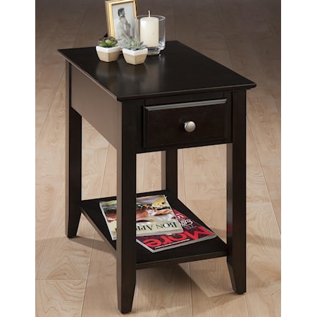 Casual Espresso Chairside End Table with Drawer & Shelf