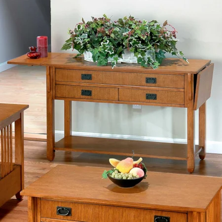 Dropleaf Sofa Table with Two 10" Leaves and Three Drawers