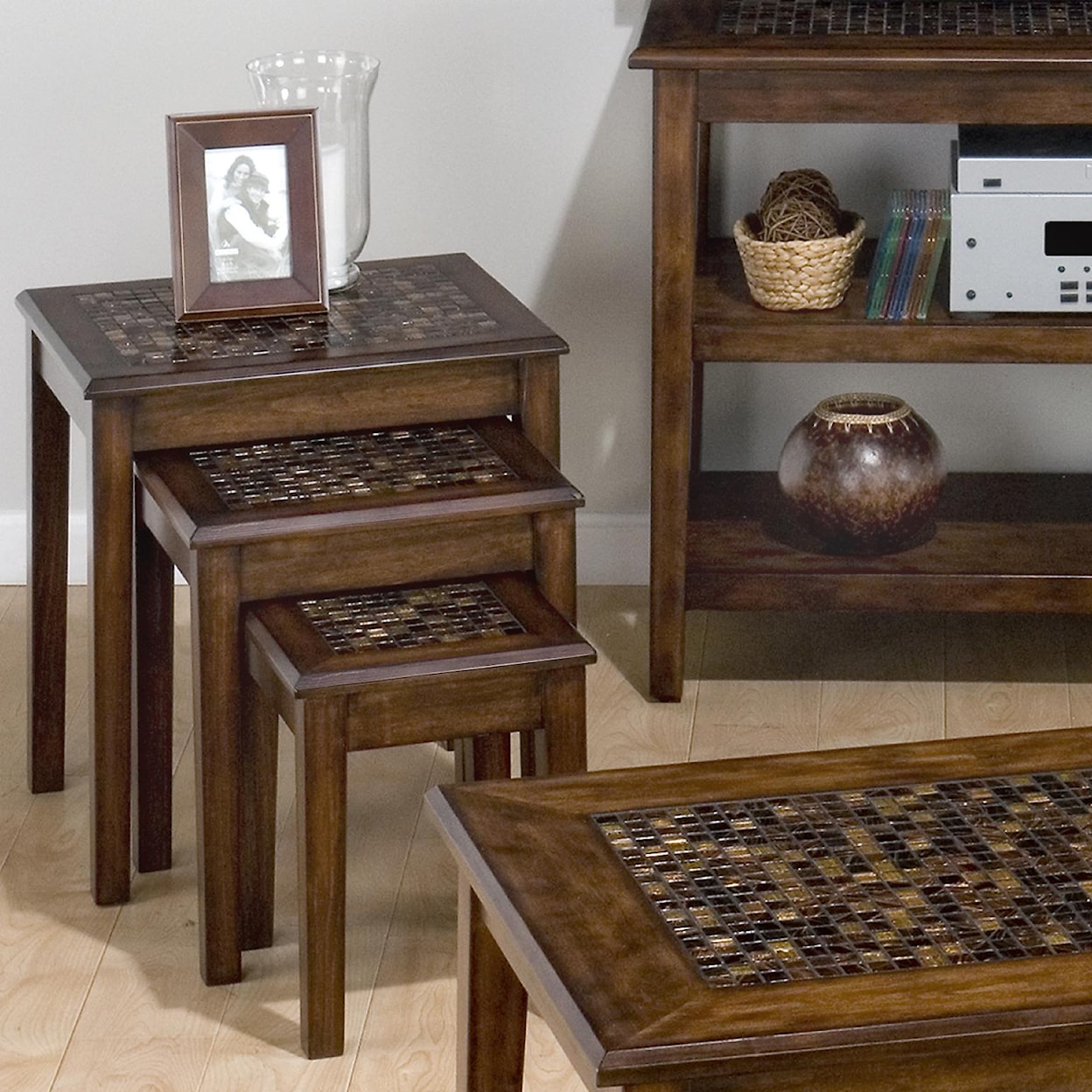 Jofran Baroque Brown 3-Piece Nesting Chairside Tables