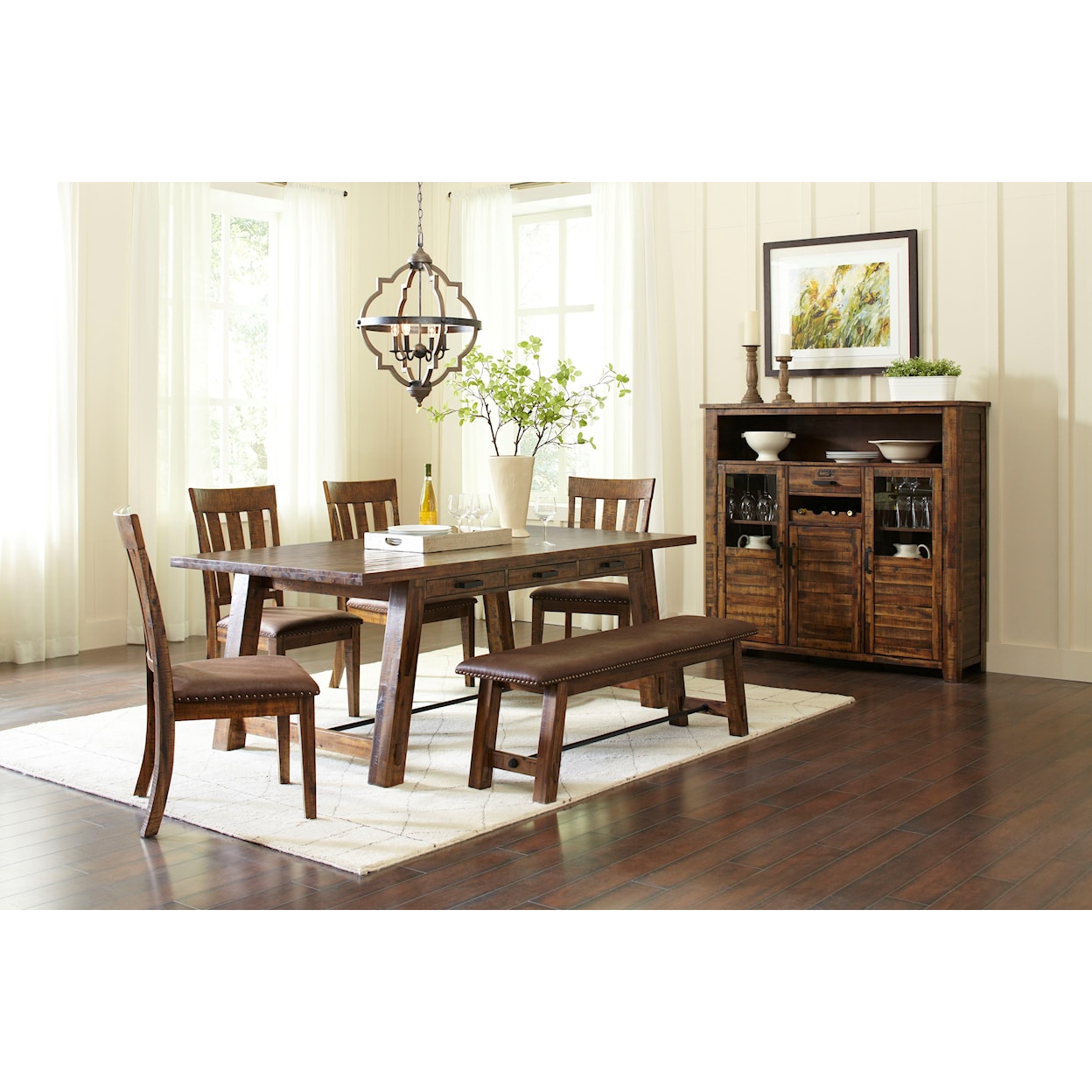 Jofran Cannon Valley Trestle Dining Table and Chair/Bench Set