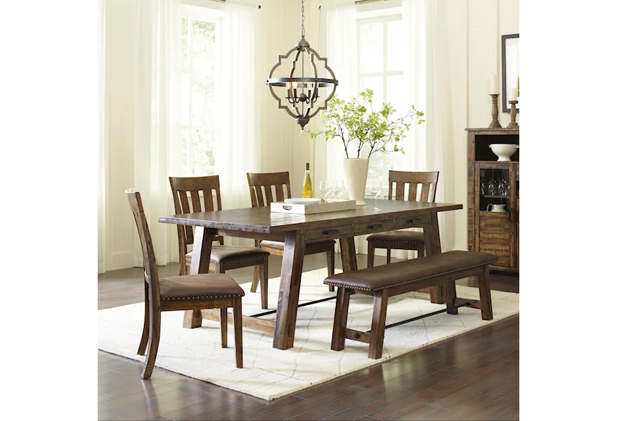 Cannon Valley Trestle Dining Table and Chair/Bench Set by Jofran at Gill Brothers Furniture & Mattress