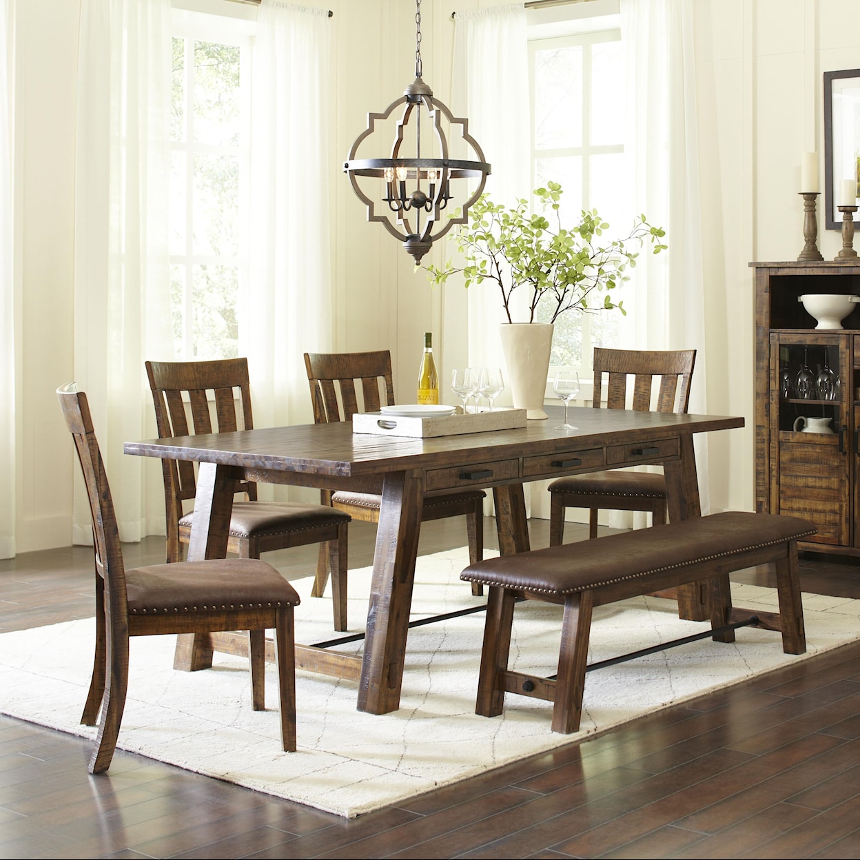 Jofran Cannon Valley Trestle Dining Table and Chair/Bench Set