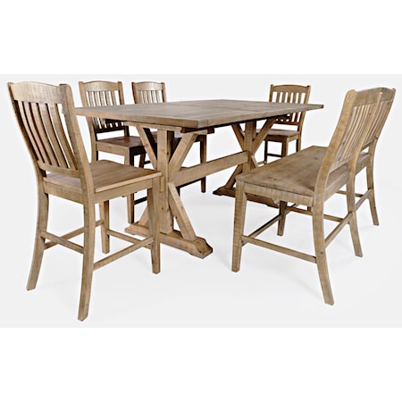 Farmhouse 6-Piece Counter Table Bench and Stool Set