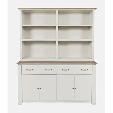 Transitional 2-Drawer Buffet with Open Hutch