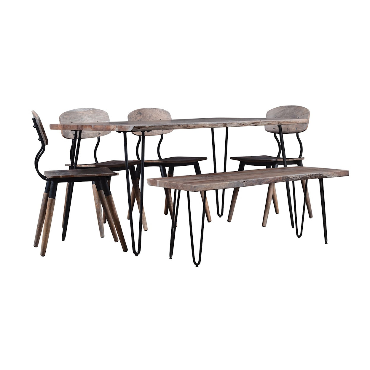 Jofran Nature's Edge 60" Dining Table with 4 Chairs and Bench