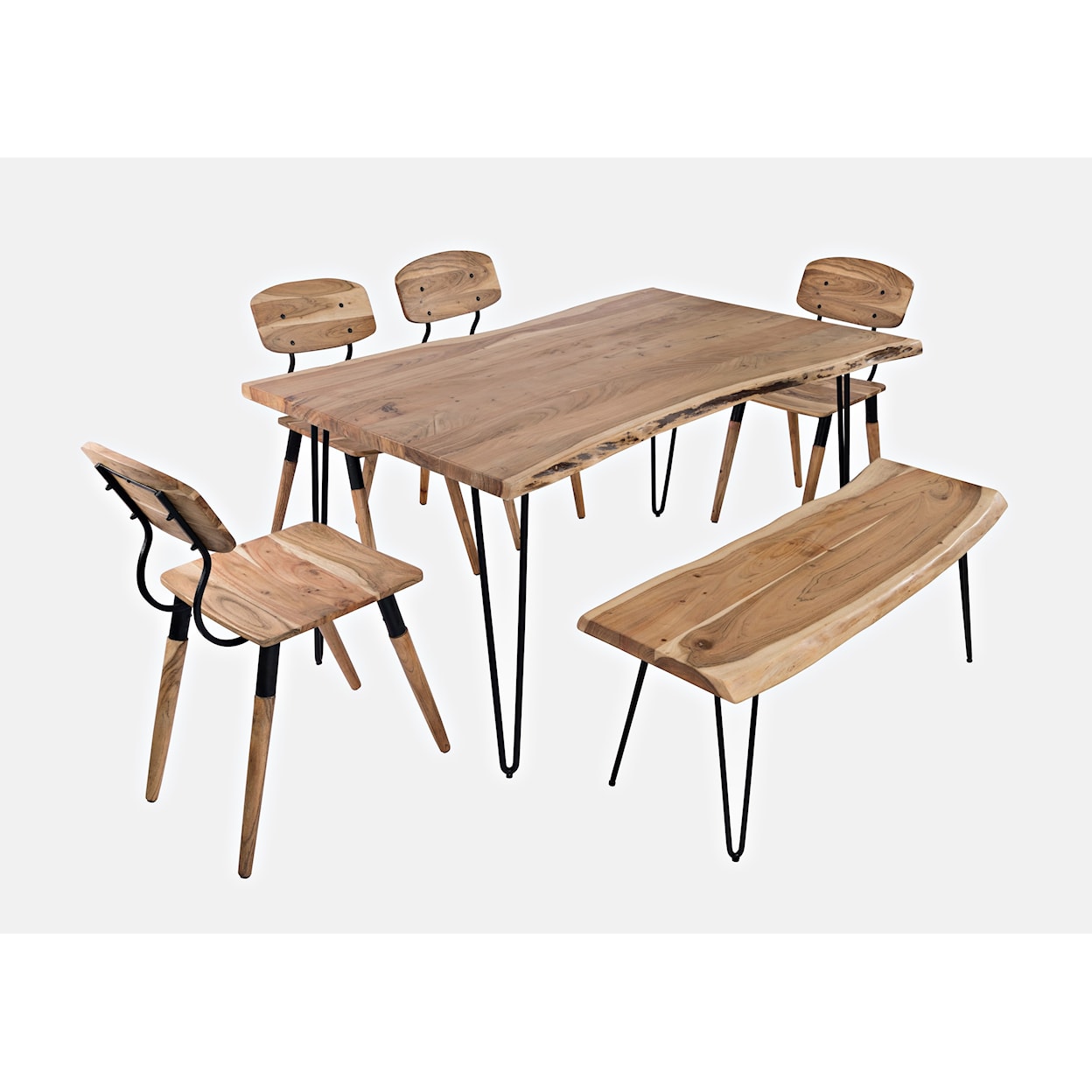 Jofran Nature's Edge 60" Dining Table with 4 Chairs and Bench