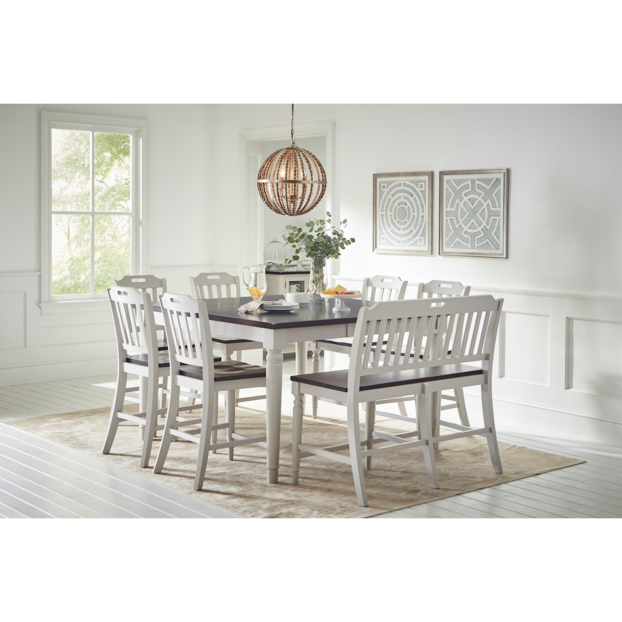 VFM Signature Orchard Park Counter Height Table w/ 6 Chairs & Bench